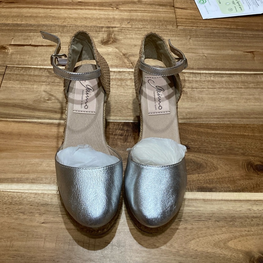Gaimo Silver & Tan Espadrille Wedges size 37 NEW